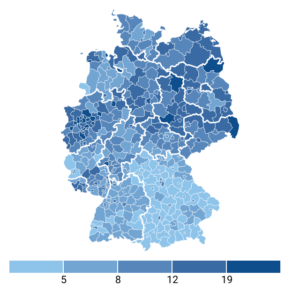 Langzeitarbeitlose je 1000 Einwohner (2023, Karte)