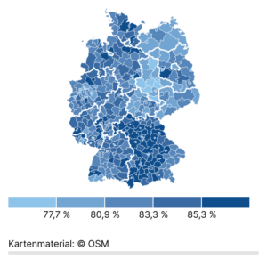 Wahlbeteiligung (Bundestag, Karte, 2025)