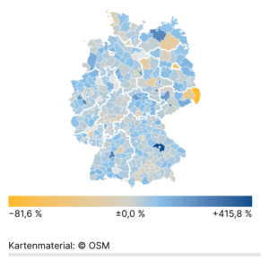 Entwicklung der Bauland-Preise (Karte, 2024)