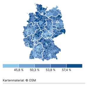 Teilzeitquote bei Frauen (Karte, 2024)