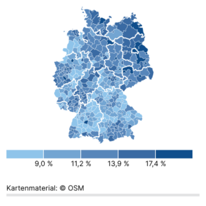 Teilzeitquote bei Männern (Karte, 2024)