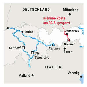 Routen nach Italien