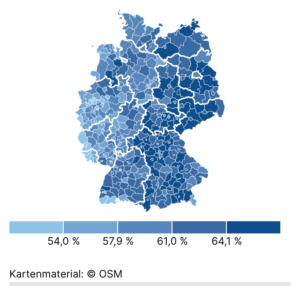 Beschäftigungsquoten von Frauen (Karte, 2024)