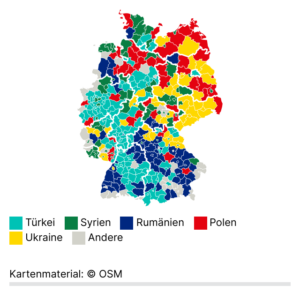 Häufigste Staatsangehörigkeiten (Karte, 2022)
